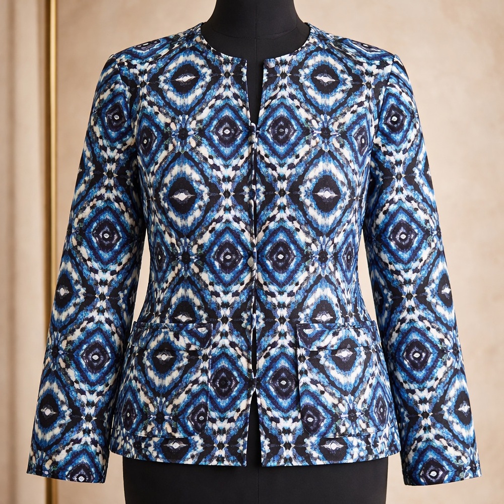 Kasper Blue and Black Geometric Jacket